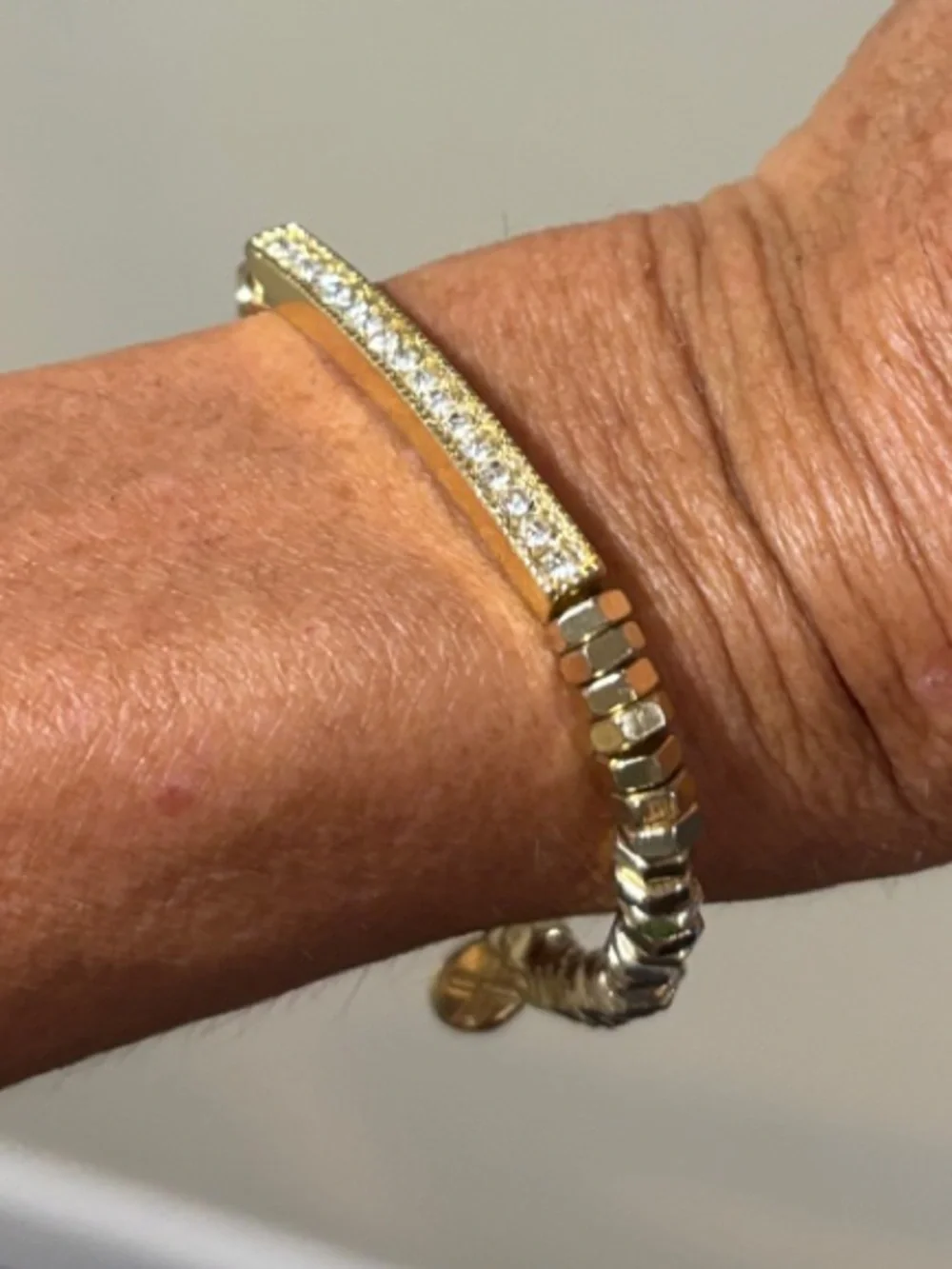 Park Lane Like New “Serena” Gold Bar Stretch Bracelet with Crystal Accents